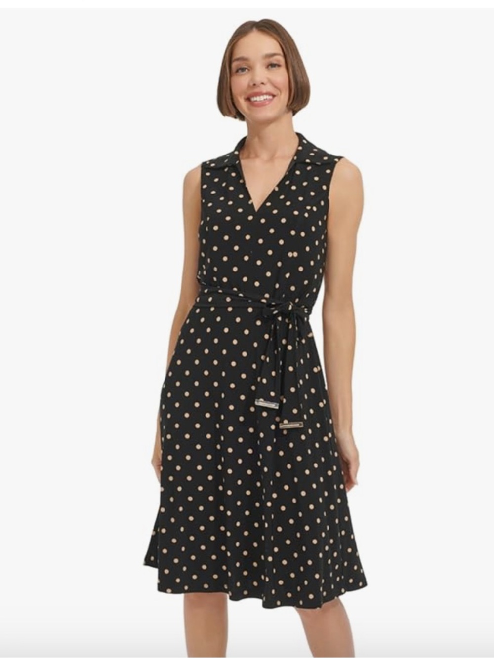 Tommy Hilfiger Black Midi Dress with Beige Polka Dots